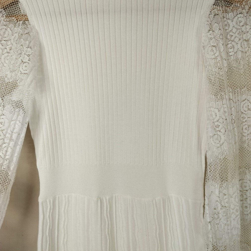 Nanette Lepore Dress Sheer Lace Sleeve Stretch Knit - Picture 7 of 9